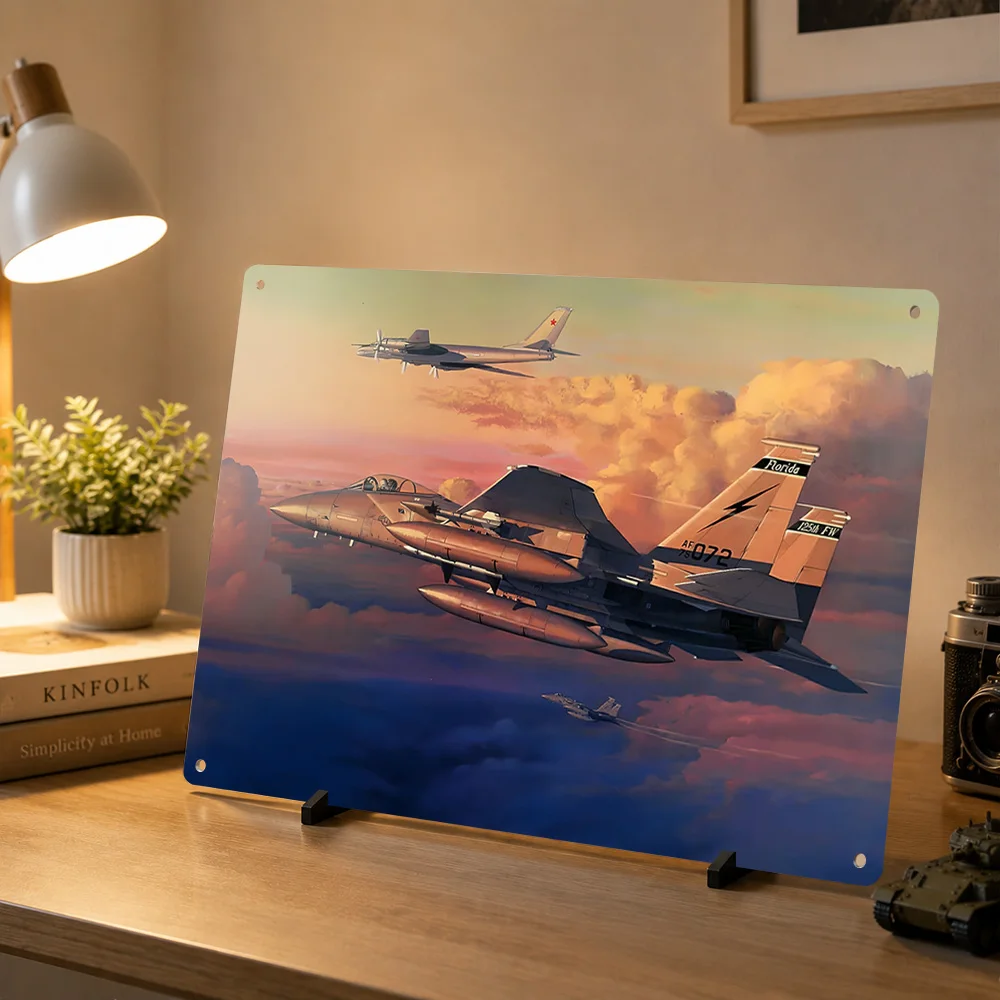 Jet Fighter 3D Printed Texture Poster Personalized Wall Art Retro Metal Tin Signs for Custom Plate Gaming Room Decoration Cozy