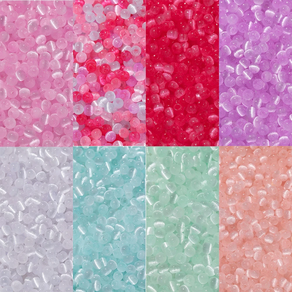 

100pcs/Lots 4mm Colored Glass Cat's Eye Beads Round Loose Spacer Beads for DIY Jewelry Making Necklaces Earring Crafts Supplies