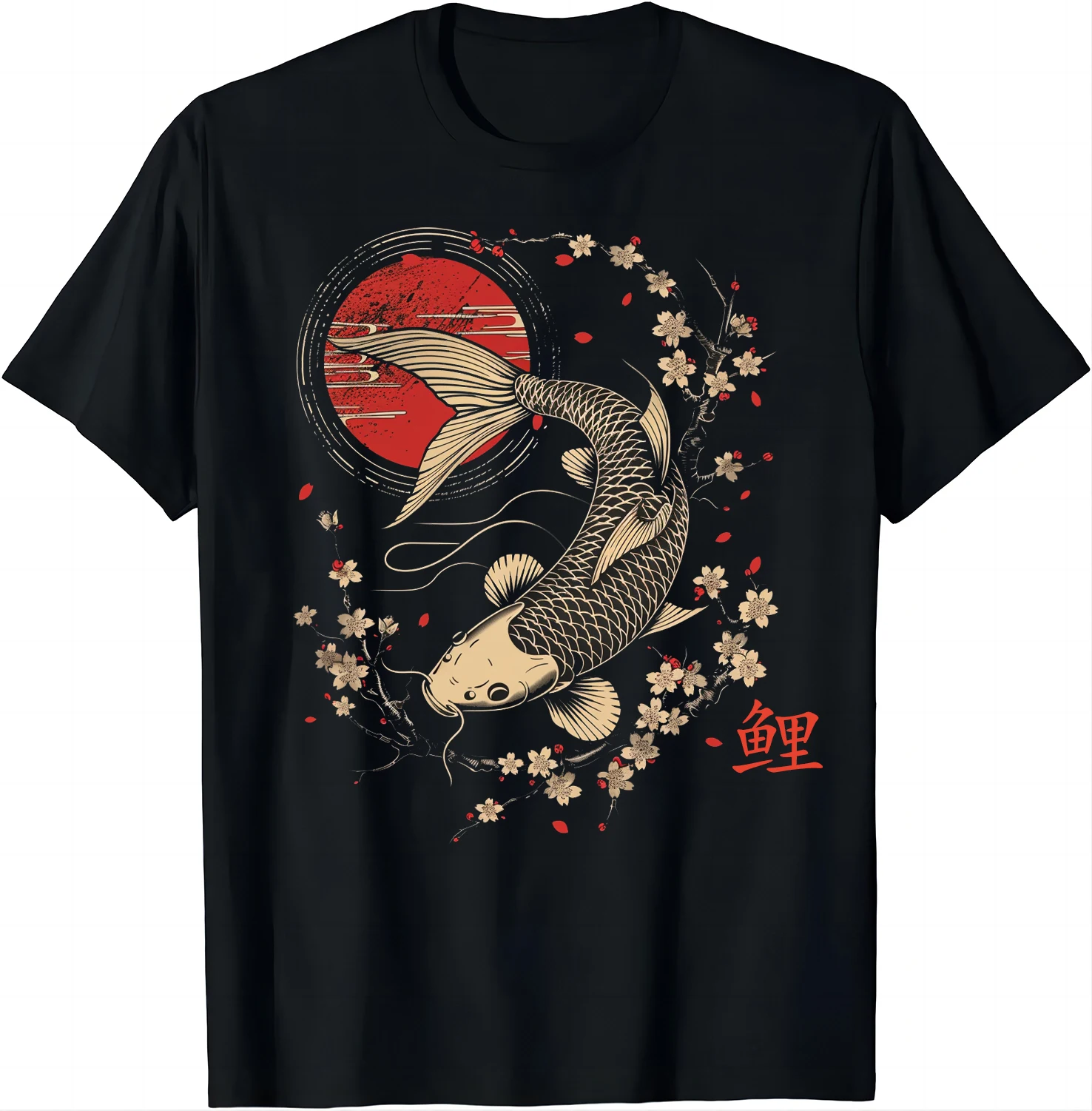 Cherry Blossom Koi Carp Fish Japanese Sakura Graphic Art T-Shirt Women Clothes Tops Graphic T Shirts  Harajuku Ropa De Mujer