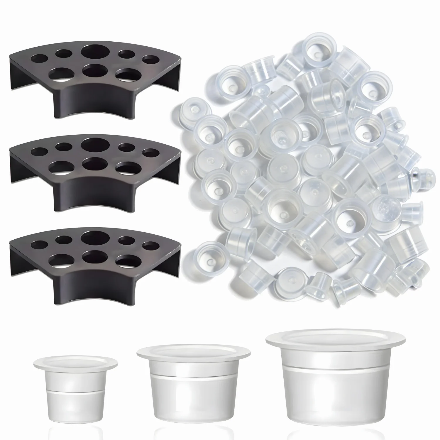 

303Pcs Tattoo Ink Cups Set for Artists 100 Small 100 Medium 100 Large Disposable Cup with 3 Stackable Organizers Tattoo Supplies