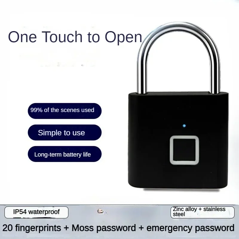 New Keyless USB Charging Fingerprint Lock Smart Padlock Waterproof Door Lock 0.5sec Unlock Portable Padlock Zinc