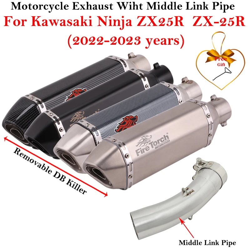 

Slip On For KAWASAKI Ninja ZX25R ZX-25R 2022 2023 Motorcycle Exhaust Muffler Escape 51MM Mid Link Pipe Thickening Tube DB Killer