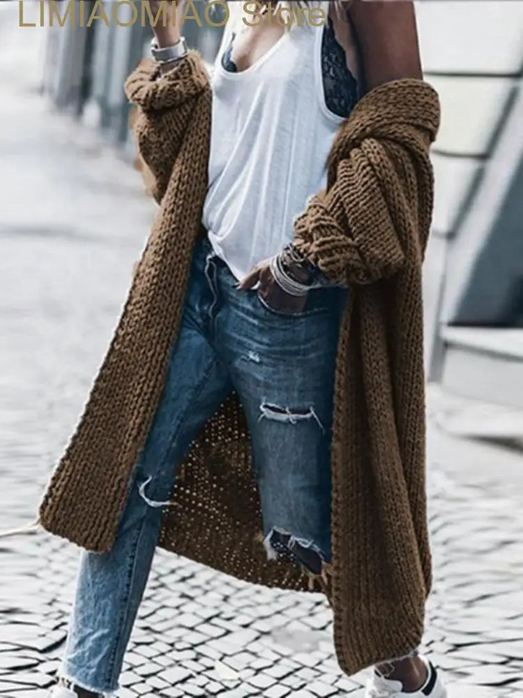 2023 New Fashion Women Sweaters Autumn/Winter Solid Polo Collar Knitted Cardigan Coat Sweater Long Cardigan Women Clothing Tops