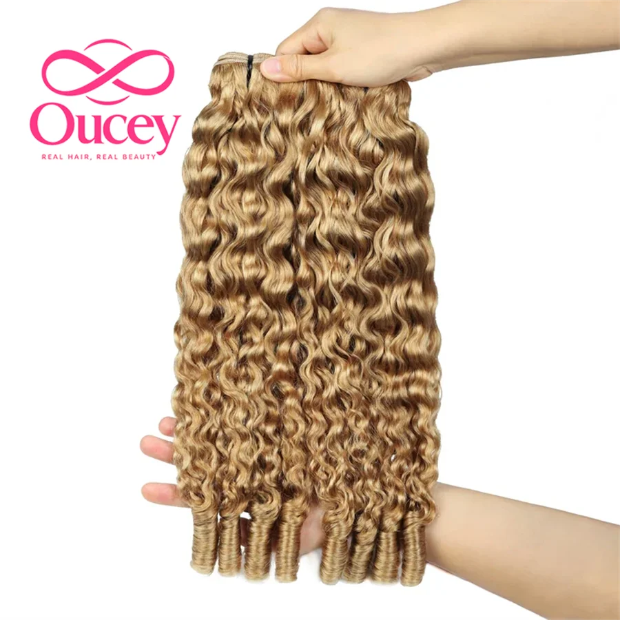 15A #27 Honey Blonde Burmese Curly Human Hair Bundles Burmese Raw Virgin Hair Extensions Natural Deep Water Wave Double Drawn