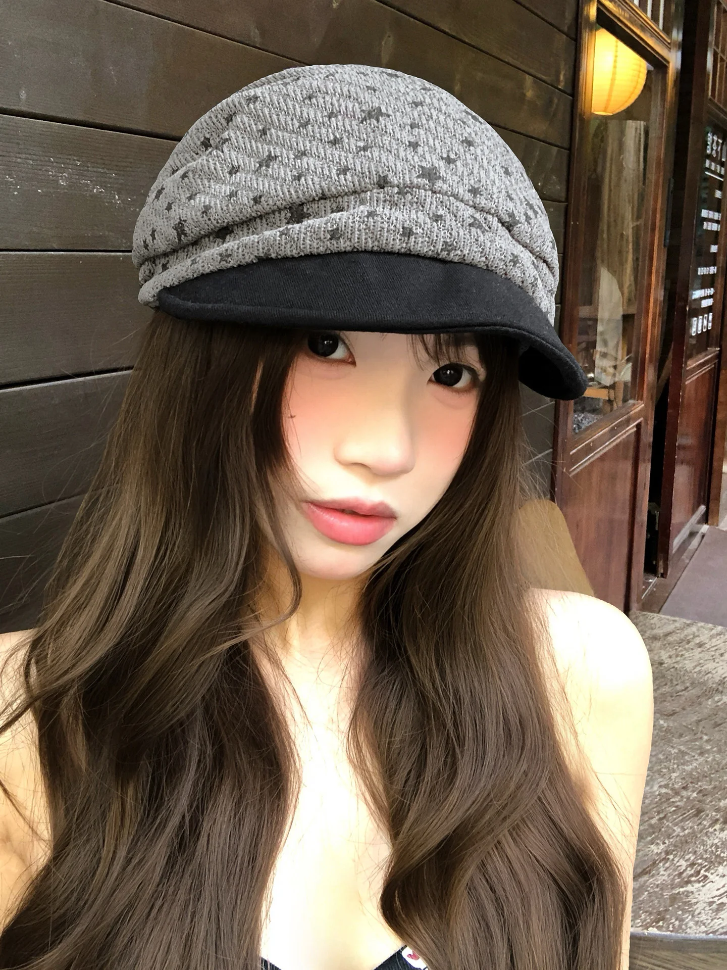 Korean Style Star Color Block Octagonal Beret Hat Women's Fashionable Face Slimming Duckbill Cap Adjustable Vintage Design