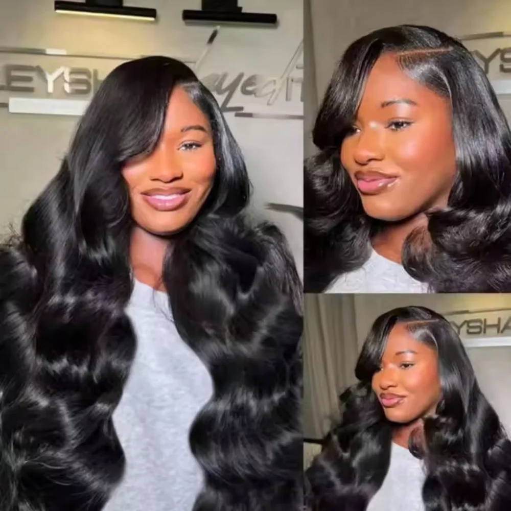 13x4 HD Lace Frontal Natural Black Wig 40 Inch Brazilian Body Wave Human Hair 250 Density Pre Plucked Baby Hair Smooth Bouncy Hair Extensions view 3
