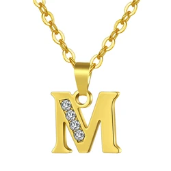 Collar con colgante de nombre y letra de A-Z inicial para mujer, collar con alfabeto pequeño de acero inoxidable de Color dorado, joyería para regalo de cumpleaños