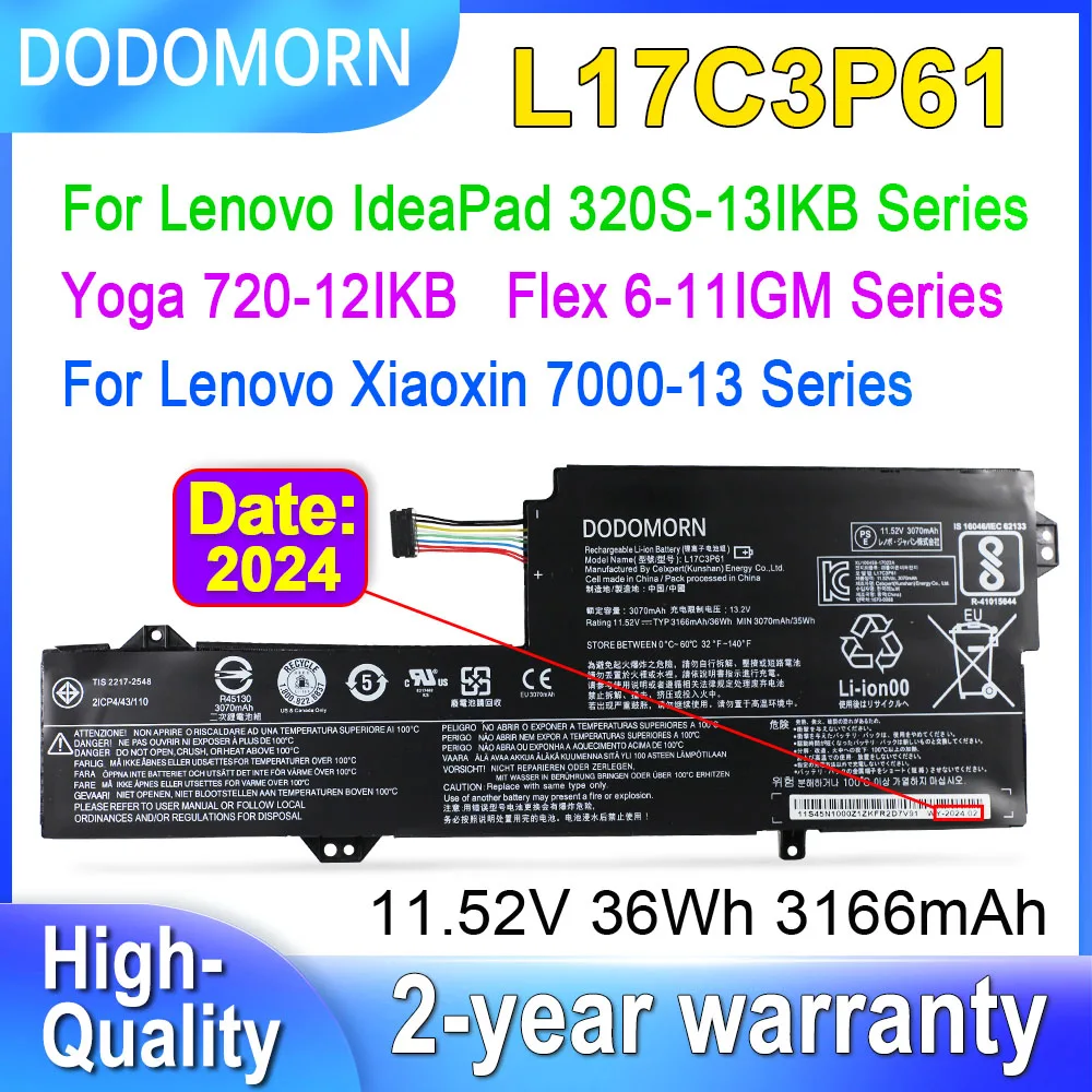 

Аккумулятор для ноутбука DODOMORN L17C3P61 L17L3P61 L17M3P61 для Lenovo IdeaPad 320S-13IKB Yoga 720-12IKB 330-11IGM Flex 6-11IGM Series