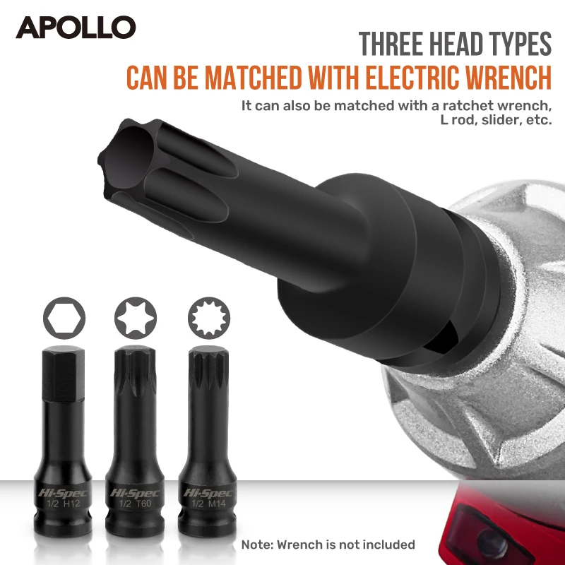 أبولو 1/2 "محرك تأثير توركس ستار بت المقبس مجموعات المفتاح الكهربائي المقبس تمديد محول تأثير المقبس مجموعة، مفتاح بانة مجموعة