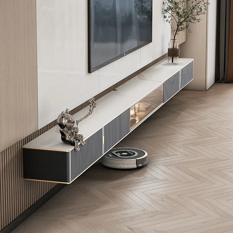 

Hanging TV cabinet, light luxury rock board, solid wood paint, modern simplicity