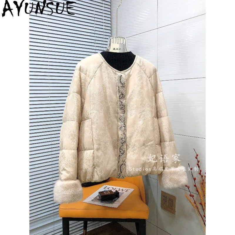 AYUNSUE Down Jackets for Woman Chinese Style O-neck Women Winter Coat Detachable Mink Fur Cuffs Jacket Woman Clothes Ropa Mujer