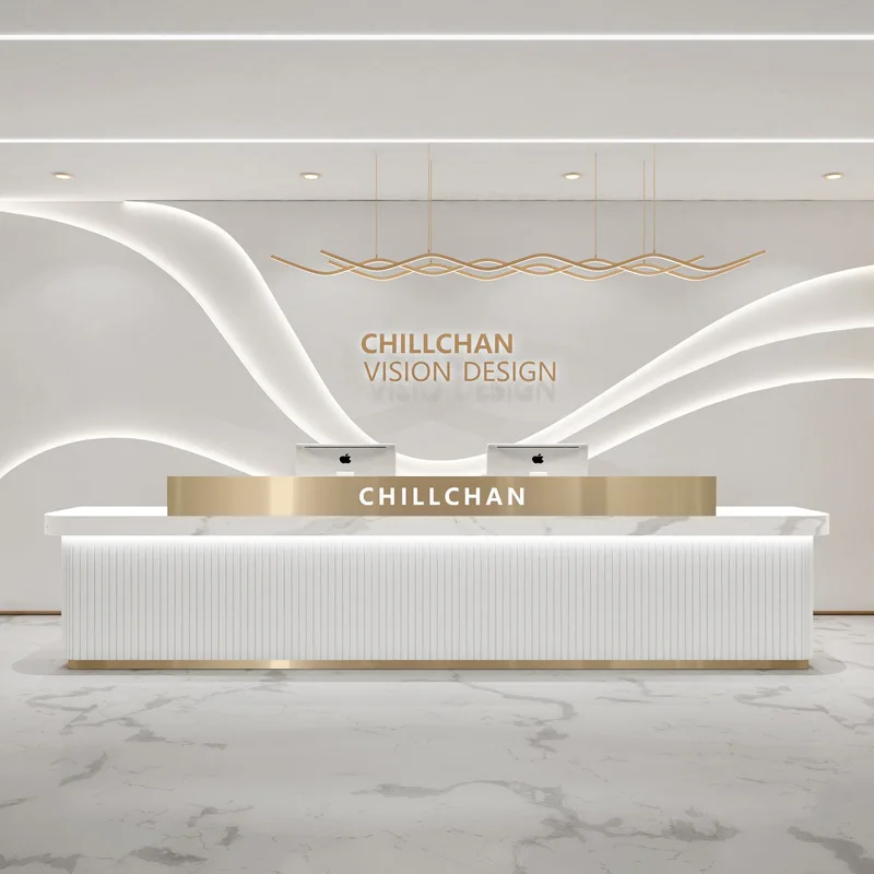Light luxury stainless steel front desk, minimalist beauty salon bar, clothing bridal shop, company painted reception cashier, c