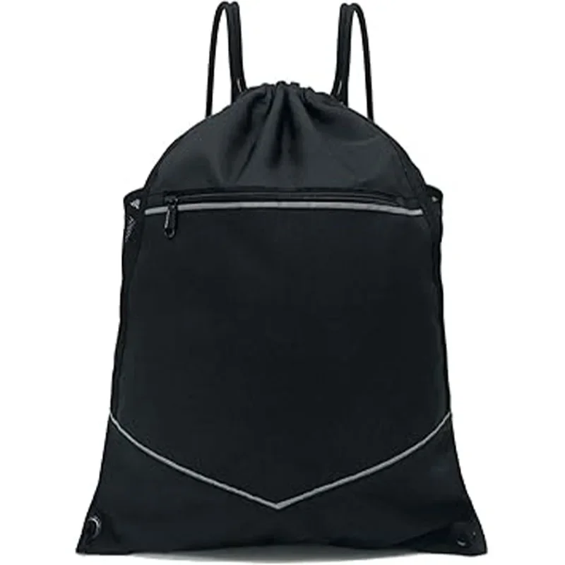 Mochila De Cordão Embalável, Bolso Molhado Com Zíper, Bolsos De Malha De Garrafa De Água, Preto, SFN1