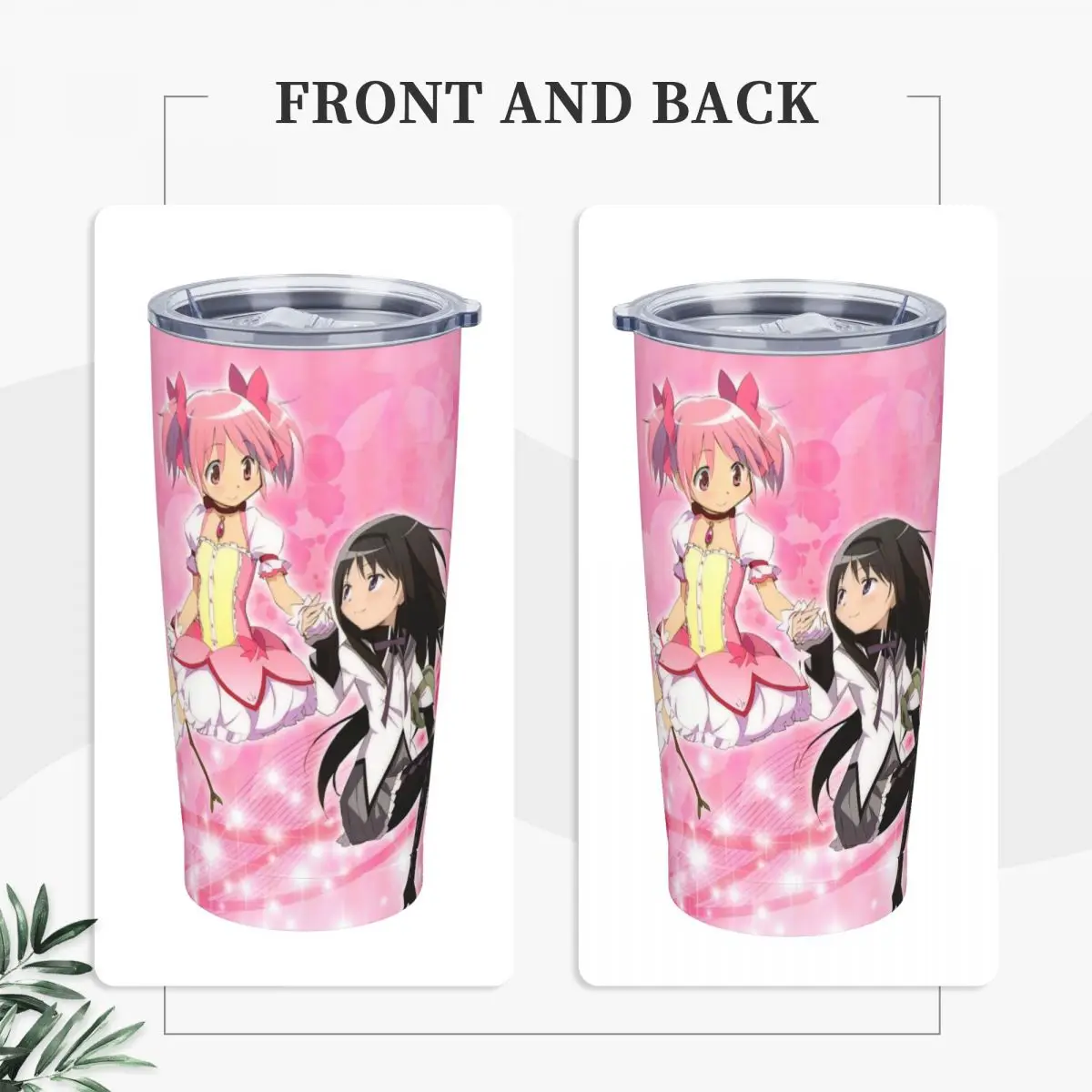 Puella Magi Madoka Magica Insulated Tumbler with Straws and Lid Stainless Steel Travel Thermal Cup 20 Oz Double Wall Mugs Cup