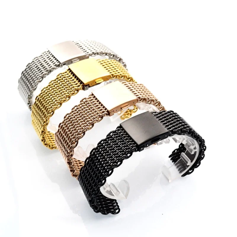 

High Quality Mesh Metal Watch Strap for 18mm 20mm 22mm 24mm No Adjustable Diving Milanese 1.2mm Thickness Shark Watch Band