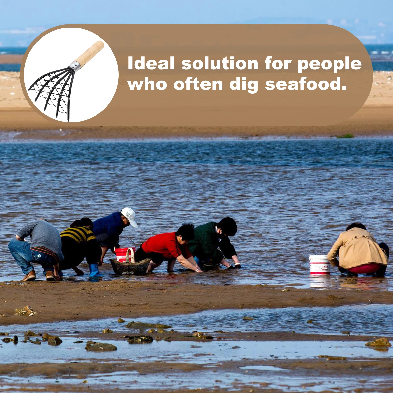 

Beach Digging Tools Rake with Net Stainless Steel Clam Scraper Diggers Child Seafood for