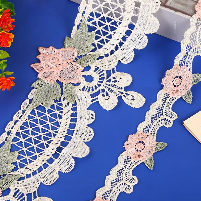 Embroidered Cotton Lace Trim Water Soluble Lace Ribbon for DIY Shoes and Hats Decoration Apparel Accessories 1Yard