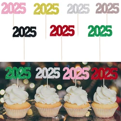 12pcs Gold Silver Glitter 2025 Cupcake Toppers Happy New Year Party Cake Decoration New Year's eve 2025 Supplies Christmas Decor