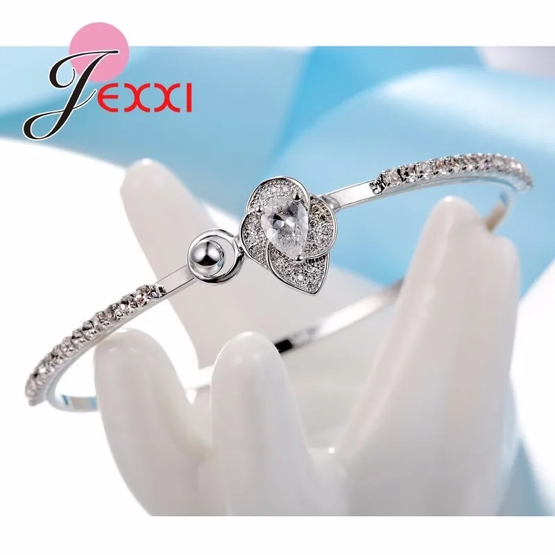 New Fashion Jewelry Transparent Water Drops 925 Sterling Silver Bracelet Bangles For Women Multiple Heart Stacks Gifts Wholesale