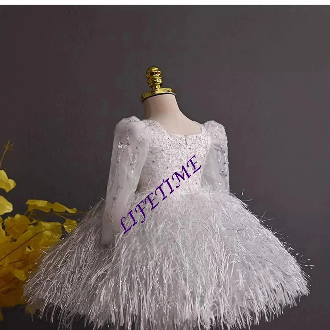 

CustomizedGirls Long Sleeve Princess Party Dress Children Flower Girl Wedding Gown for Host Piano Performance Fashion Show Pagea