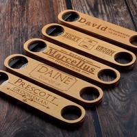 Free Logo Custom Beer Bottle Opener Wood & Stainless Steel Flat Bottle Openers for Bartender Kitchen Bar Restaurant Wedding 7\