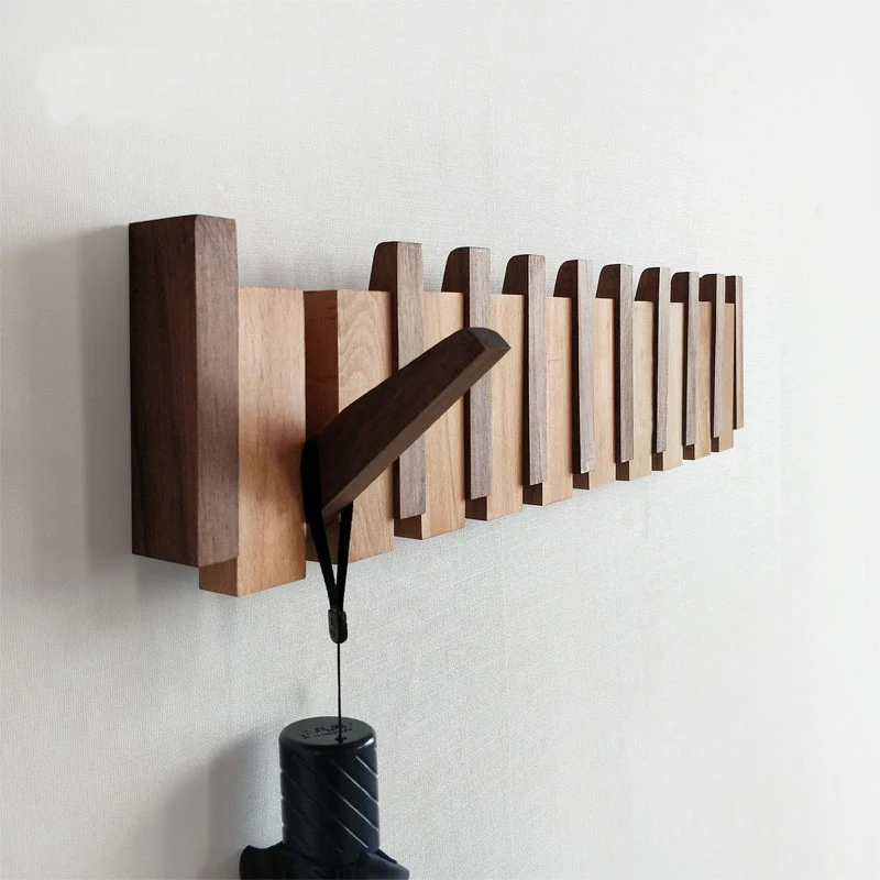 Wall-Mounted Coat Rack Beech and Walnut Hook Hidden Decoration Hook Hanger Foldable Bedroom Closets Wooden Wall Shelf Home Decor