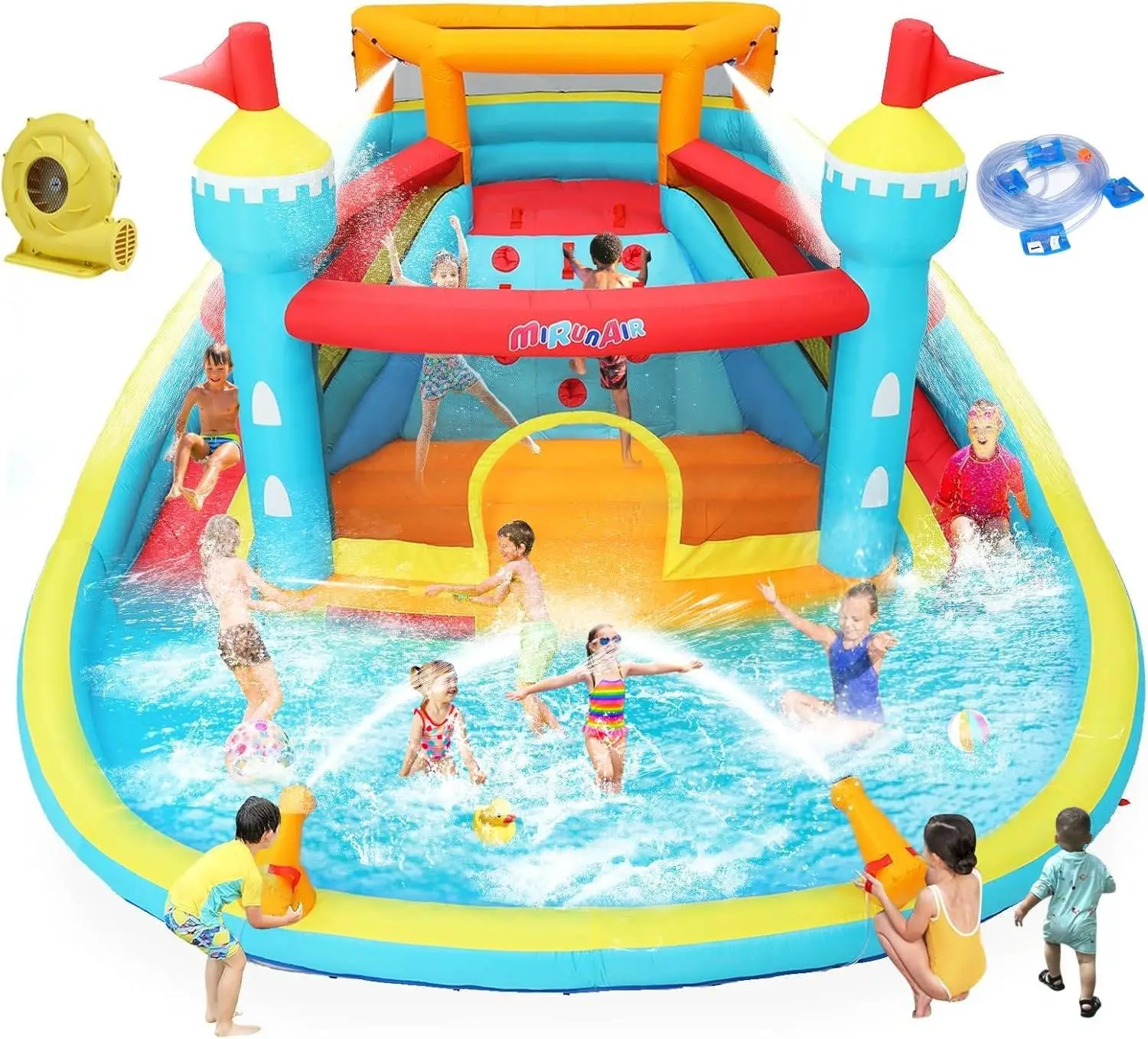 WHUBEFY Bounce House, Double Water Slide Bounce House with Blower for Big Kids 3-12, Inflatable Bounce Castle Outdoor/Indoor Wat