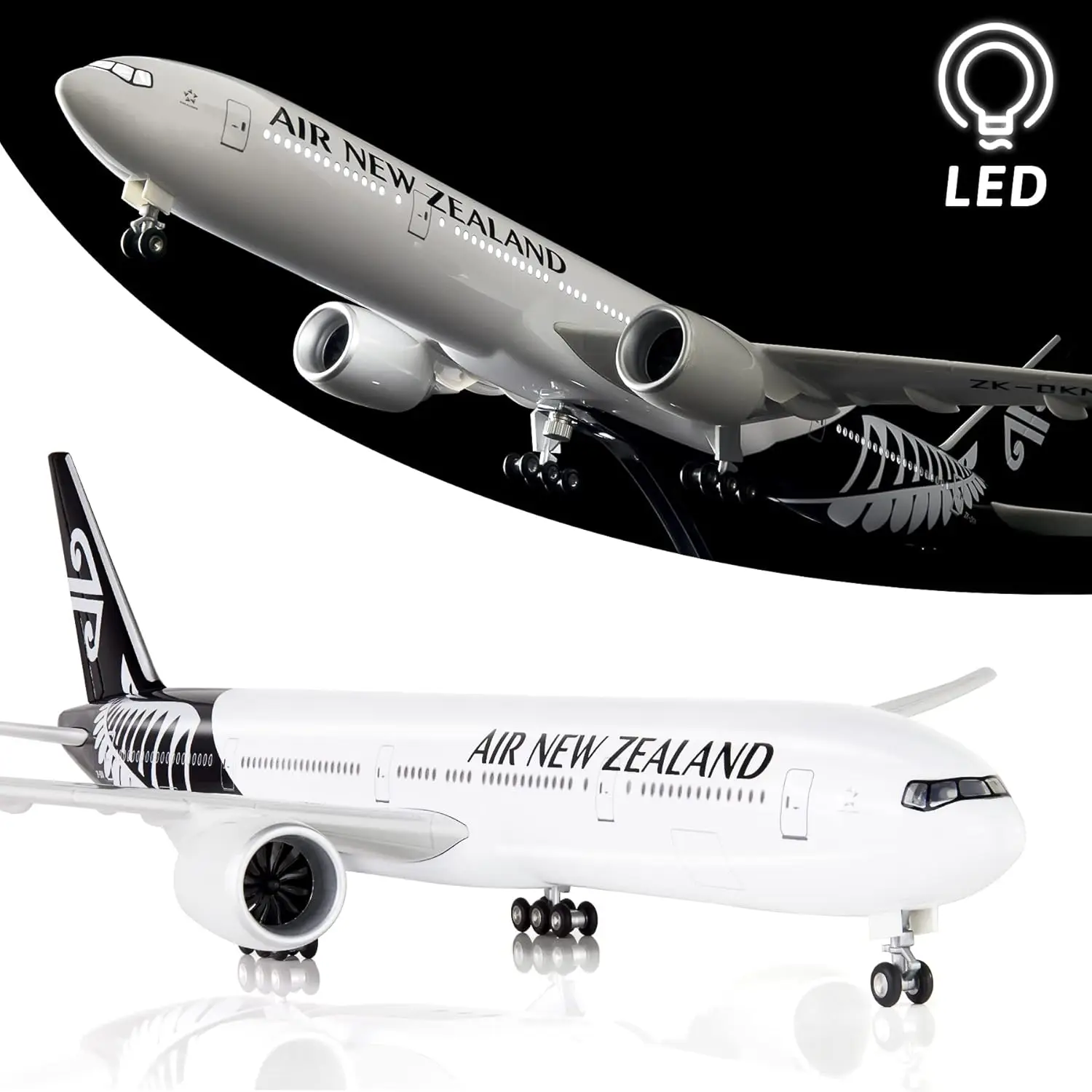 

1:130 Scale Large Model Airplane New Zealand B777 Plane Models Diecast Airplanes with LED Light for Collection or Gift