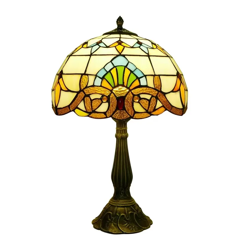 

Style Classic beige, baroque desk lamp, stained glass bedside table, bedside table, bedroom, living room reading lamp