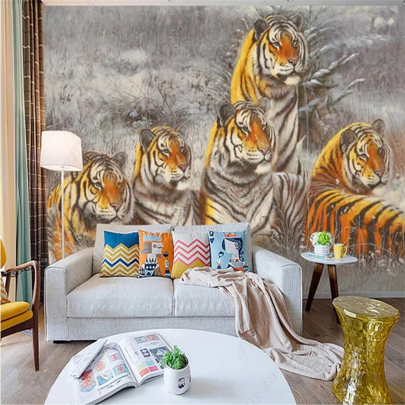 Forest King Tiger Oil Painting Art Custom Mural Home Decor Wallpaper Bedroom Decor Self-adhesive Wallpaper Papel De Parede 3D