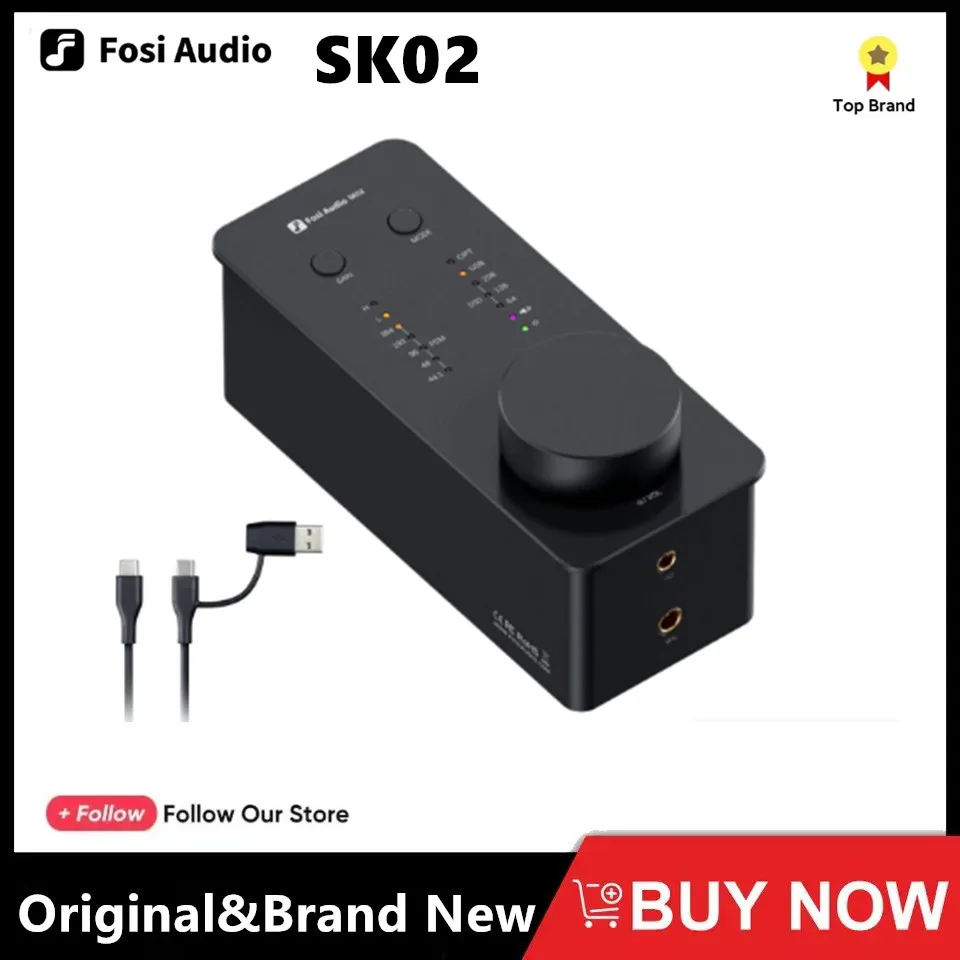 Fosi Audio SK02 Desktop DAC / Headphone AMP Preamp ES9038Q2M DAC SGM8262 Op-AMP PCM384kHz DSD256 Multifunctional Infinite Knob