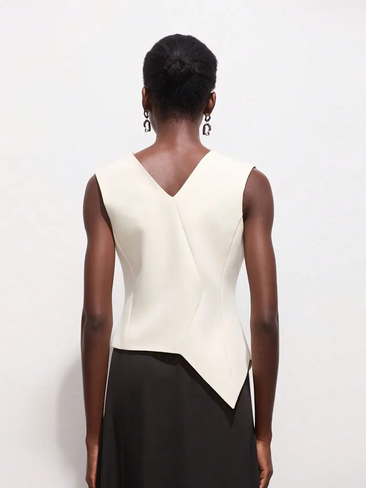 Women's Fashion Asymmetric Solid Waistcoat with V-Neck, Sleeveless Chic Vest Top for Women