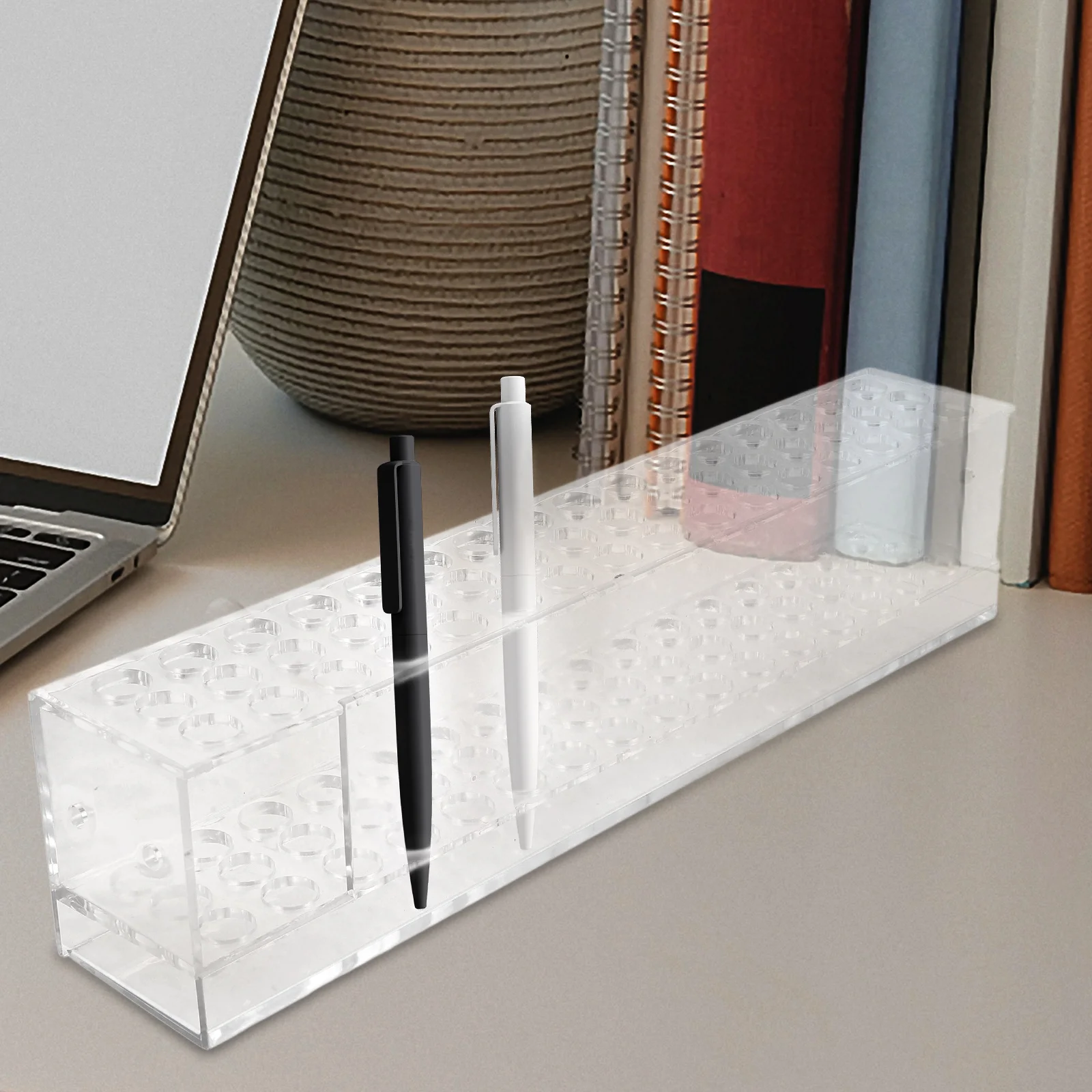 

Acrylic Pen Holder 1 Layer 48 Holes Clear Storage Display Rack For Desk Pencils Ball Pens Makeup Brushes Stylish Desktop Gift