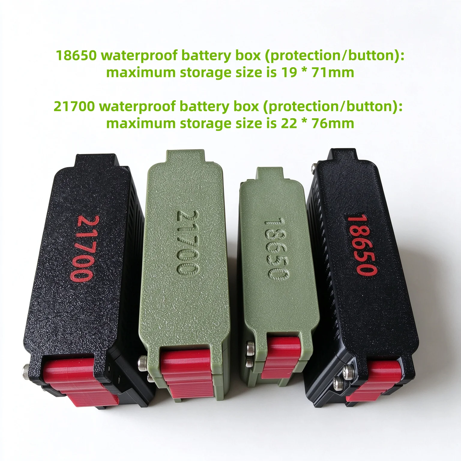 Suitable for Extended Battery With Protective/Button Top Cover, 18650/21700 Battery Waterproof Battery Case
