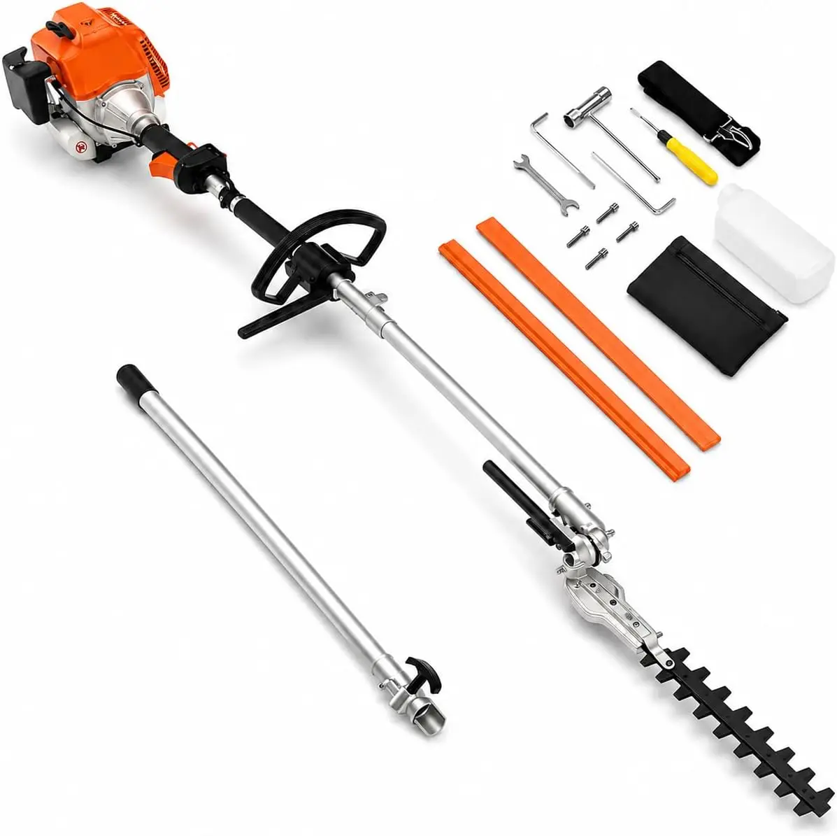 Gas Hedge Trimmer 43CC, 2 Cycle Multi Tool With Pole Saw And Brush Cutter Attachment, String Trimmer Head, Tool Free Quick Change, Bump Feed Line For Lawn And Garden Maintenance