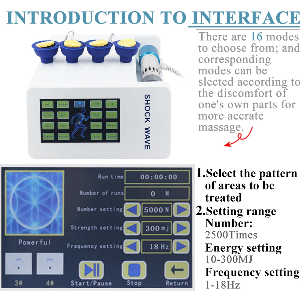 กายภาพบําบัด Shockwave Therapy เครื่อง EMS สําหรับ ED Treatment Lumbar Pain Relief 300MJ Shock Wave 2025 ใหม่ Tech Handle Massager