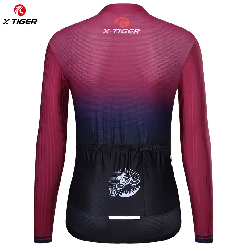 X-Tiger Women\'s Cycling Jerseys 2022 NEW Bike Shirt Short Sleeve Gradient Color Series Long Sleeves Fit Bicycle Sportswear