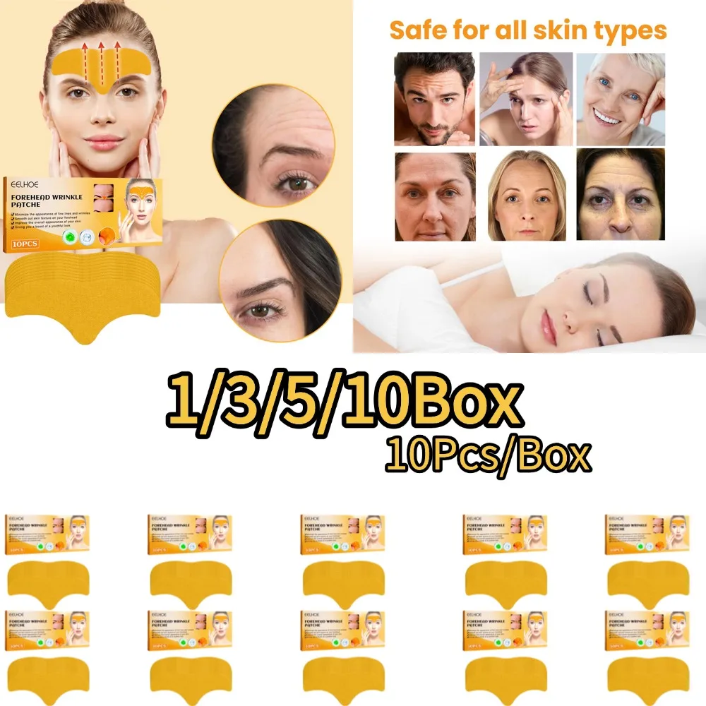10 unidades/caixa Adesivo para Rugas na Testa, Adesivo em Gel Clareador para Rugas na Testa, Máscara Firmadora com Colágeno Hidrolisado, Adesivo para Cuidados Faciais
