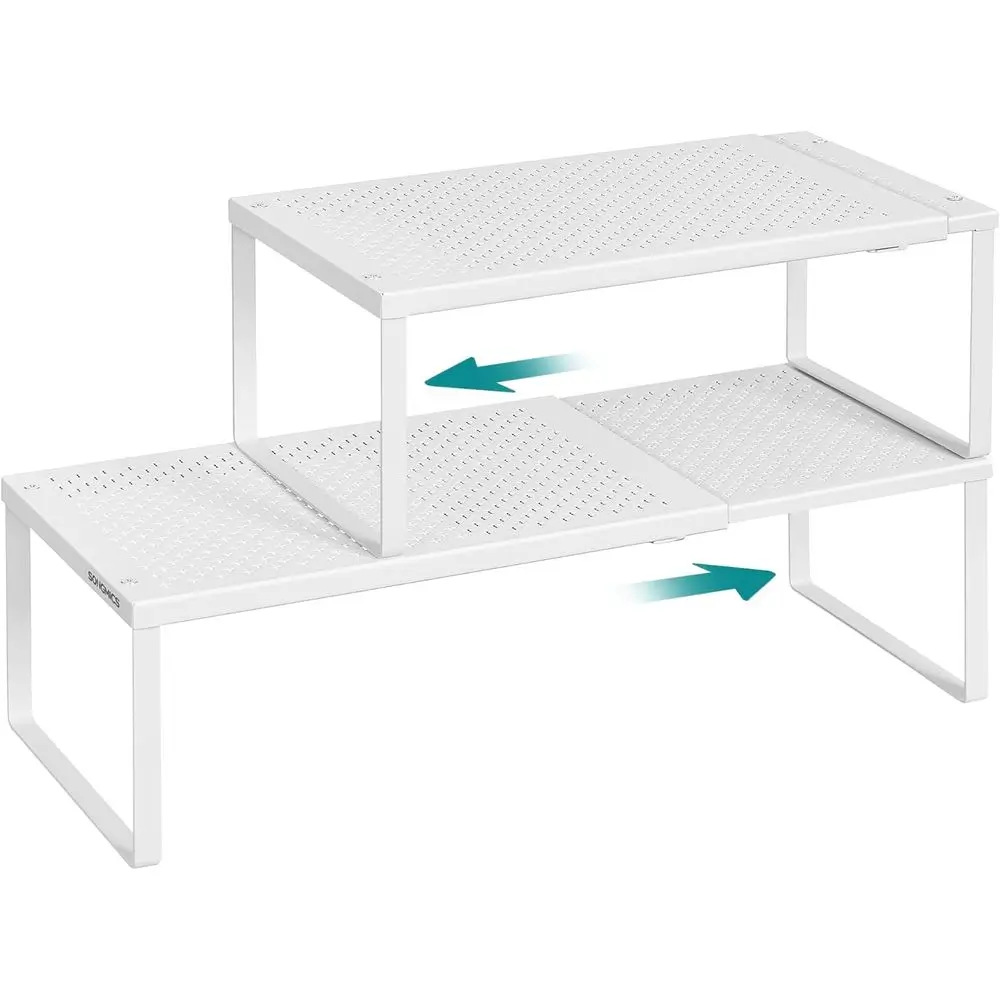 

Expandable Kitchen Countertop Shelves, Small Cupboard Organizers, Metal, Space-Saving Tabletop Shelves, Matte White