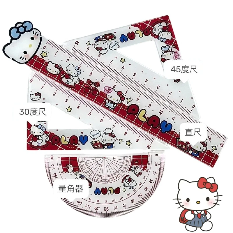 

Sanrio Hello Kitty мультфильм милая студенческая линейка креативная кавайная канцелярская акриловая измерительная линейка треугольная линейка набор подарок