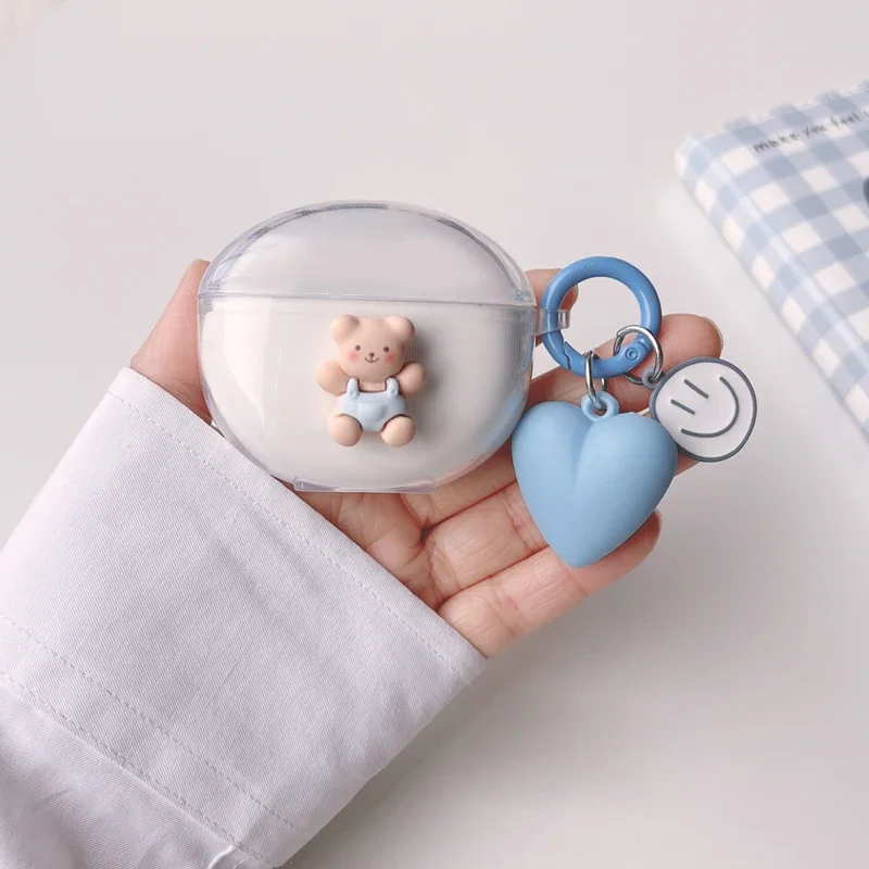 For Realme Buds T100 Case T300 Cute Bear/Cartoon Animal Cover t300 Silicone Transparent Earphone Cover with Keychain t110 cover
