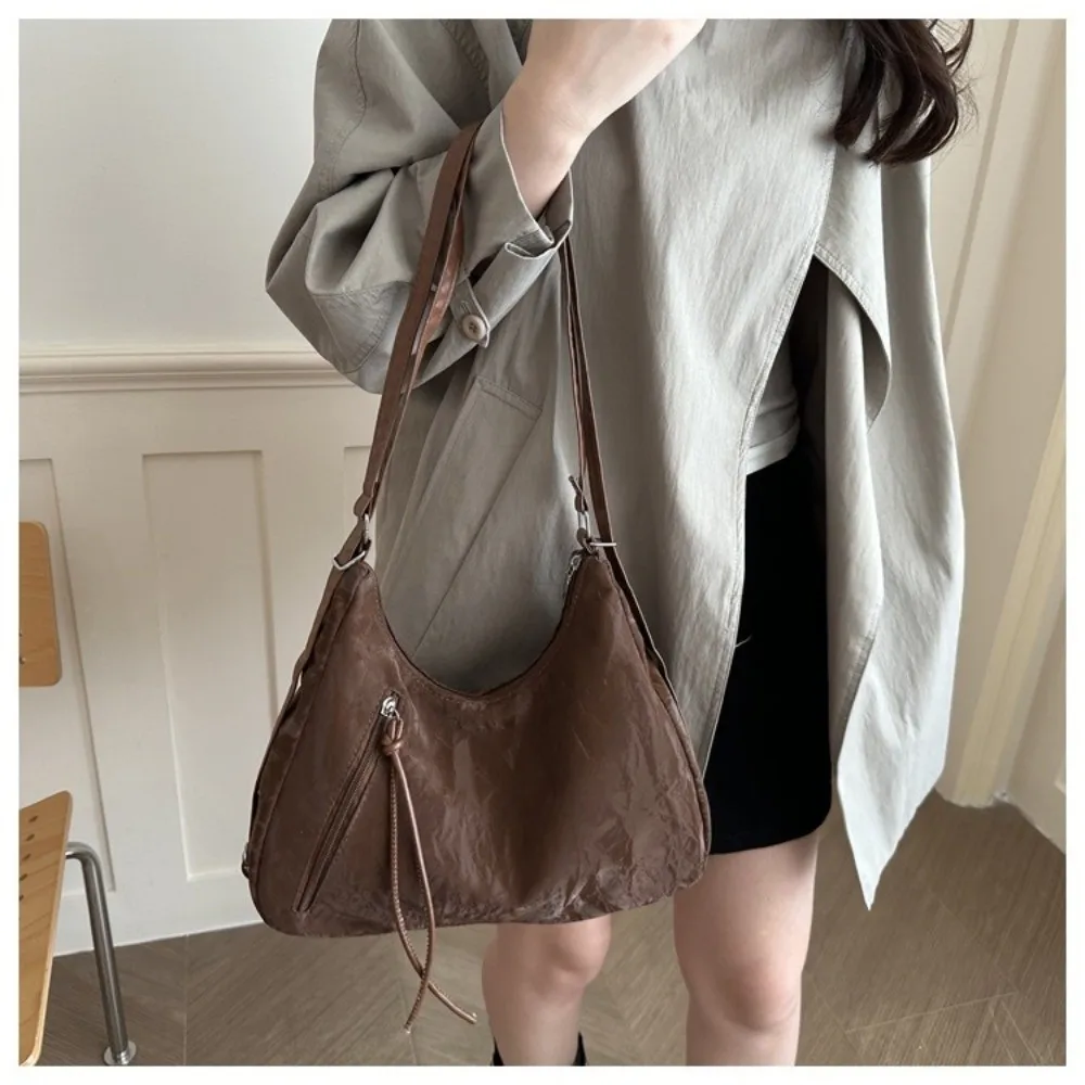 Casual Nylon Shoulder Bag Lightweight Large Capacity Underarm Handbag Multi-purpose Wrinkle Texture Tote Bag Women