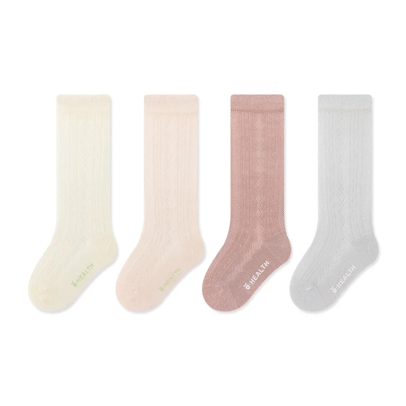 4 Paar Baby-Sommer-Mesh-Kniestrümpfe, atmungsaktiv, dünn, für Kleinkinder, lange Socken für Neugeborene, bequeme einfarbige Kindersocken – Detail 8