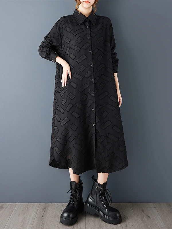 فستان SuperAen فضفاض كبير الحجم بلون سادة بسيط من قماش الجاكار لربيع وخريف 2025 فستان غير متماثل على شكل حرف a #4