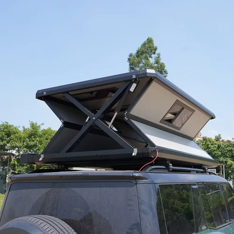 Hot Sale New Design 2-4 Person Electric Automatic Opening Four-Season Rooftop Tent Double Fold Hydraulic Lightweight Mattress