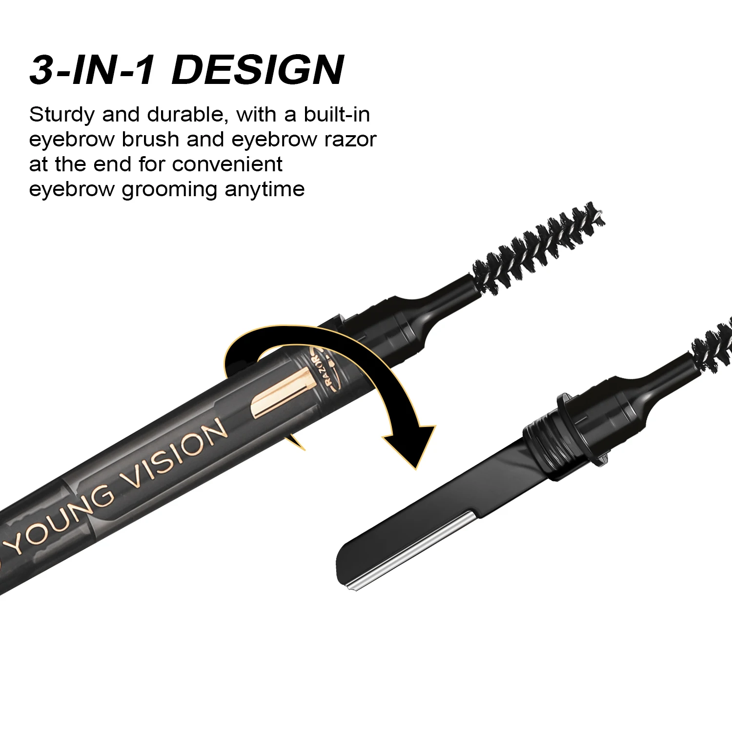 Langmanni Double headed Rotable Eyebrow Pen with a 1.5mm diameter Fine refill Waterproof Wild Eyebrow Pen and Eyebrow Brush