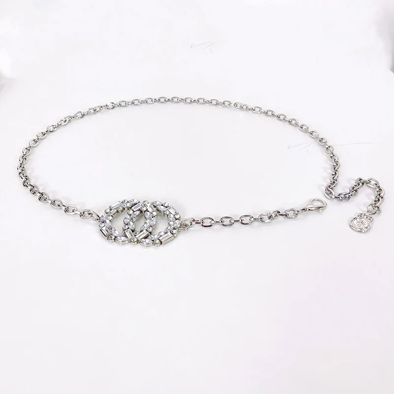 Designer Rhinestone Gold Circle Waist Chain Belt Female High-end Luxury Brands Punk Gothic Y2K Belts For Women Silver Waistband