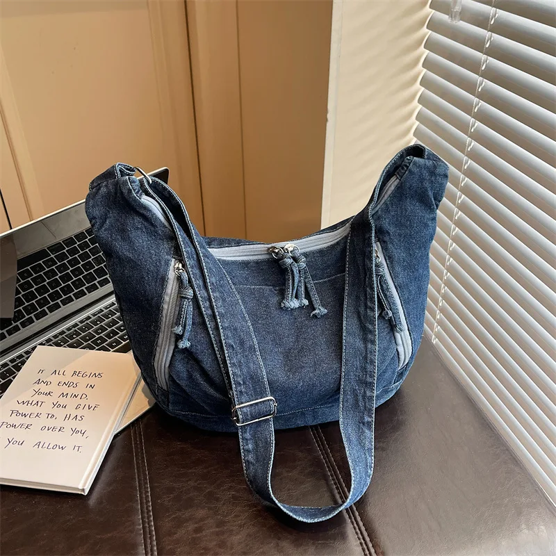 

Новые женские универсальные джинсовые сумки через плечо: вместительные, повседневные и простые, модный дизайн, сумка для поездок на работу