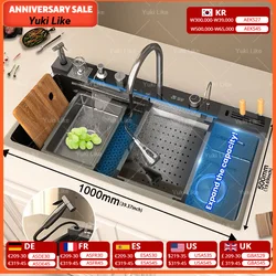 Stainless Steel Kitchen Sink with Waterfall Extra Large Single Slot Digital Display Dishwashing Basin Includes Sinks 100x50cm