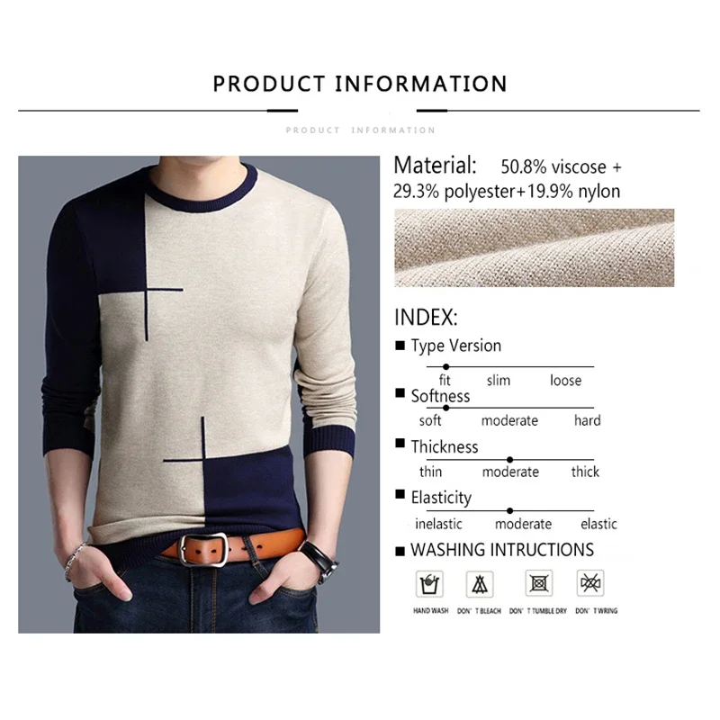 BROWON Men Brand Sweater Spring Autumn Men's Long-sleeved Sweate O-neck Edited Knit Shirt Thin Hit Color Slim Sweaters Men